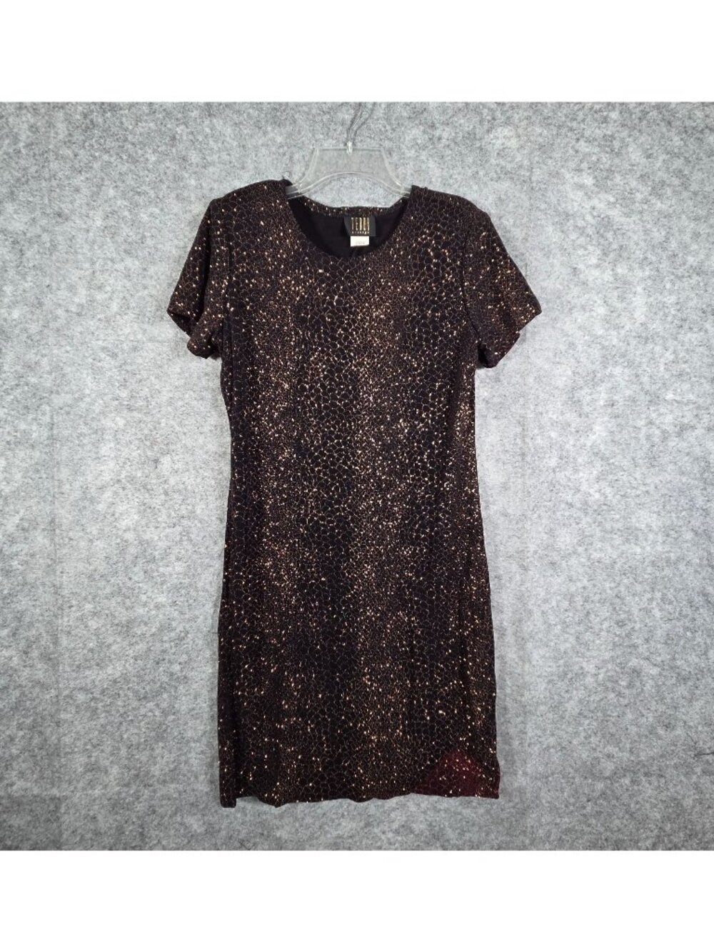 Teddi Evening Aline Dress Short Sleeve  Knee Length Animal Print Women's Size 8